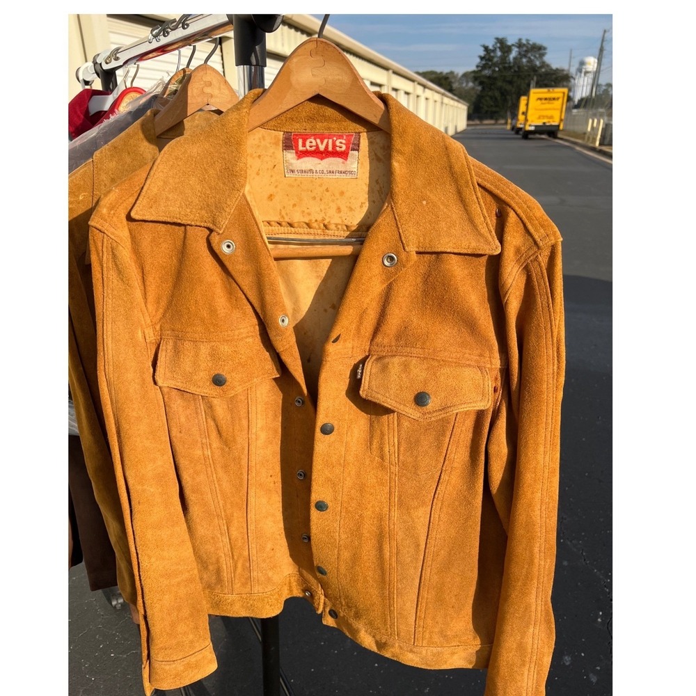 Levis Trucker Jacket Mens Tan Split-Cowhide Suede Vintage 70s Made in‎ USA - Picture 1 of 14